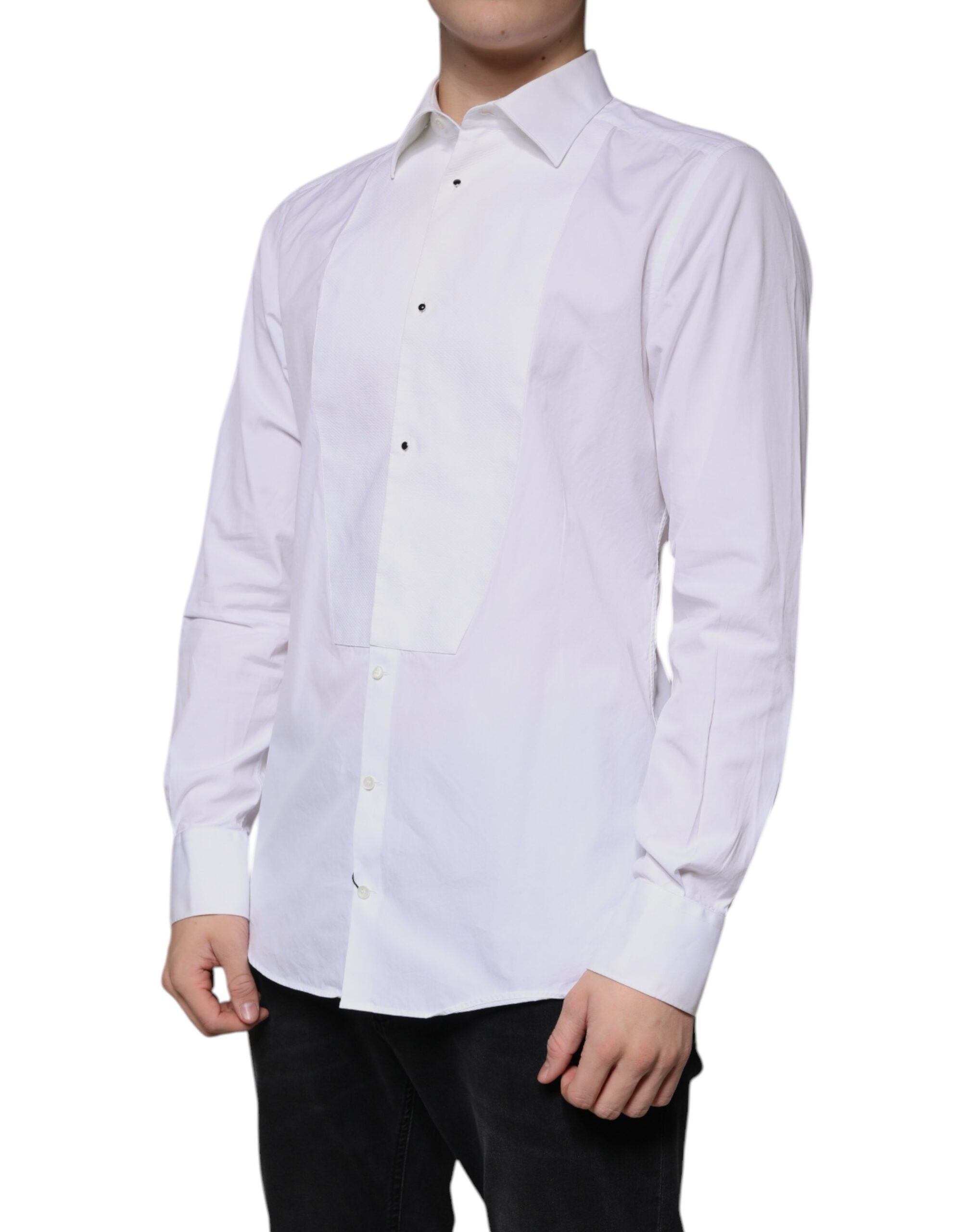 Dolce & Gabbana White Bib Cotton Poplin GOLD Men's Shirt